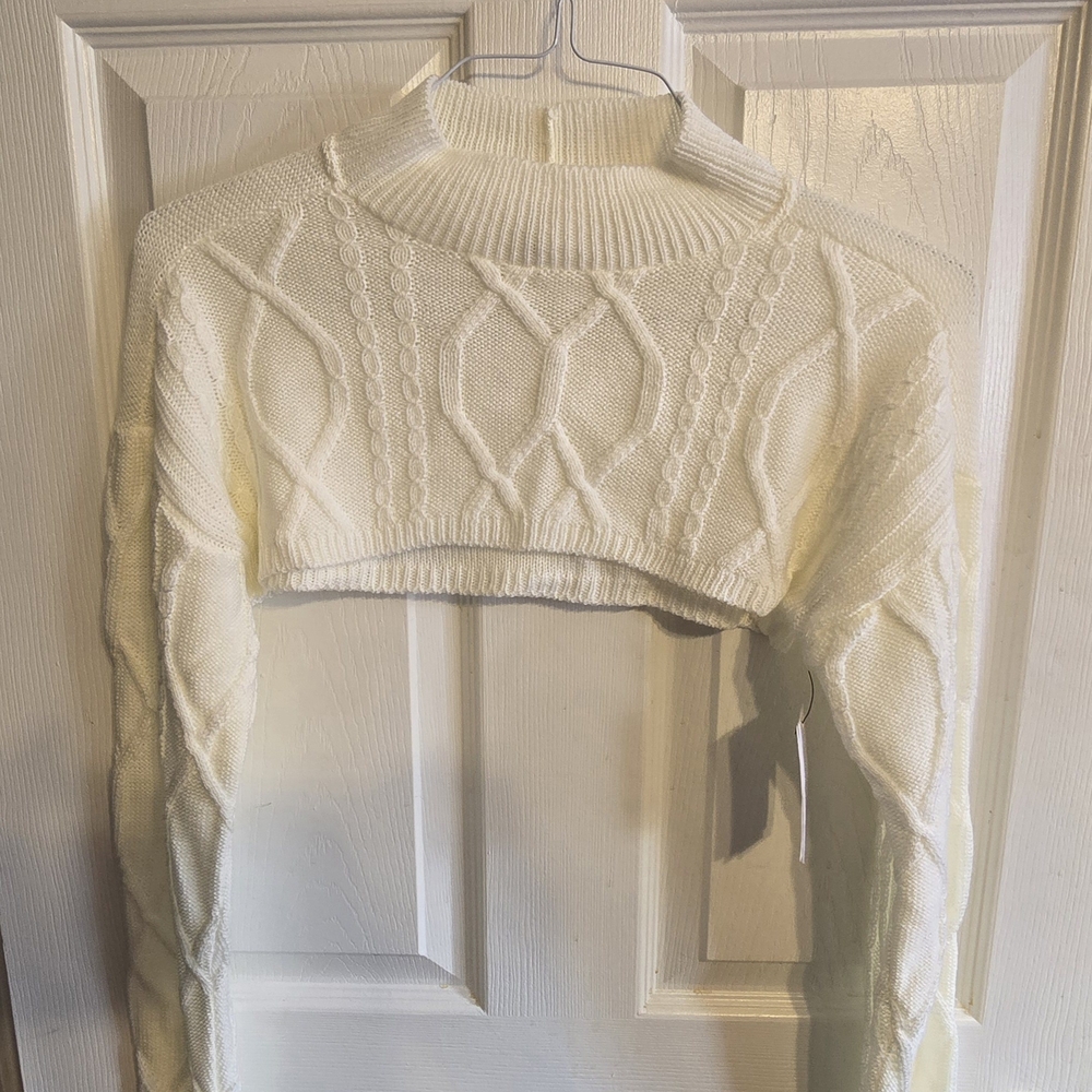 Cream Cable Knit Cropped Sweater